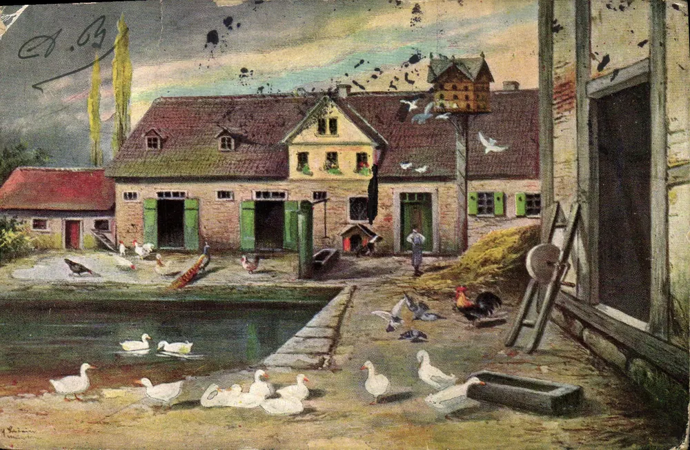 Paisagem rural com fazenda — animais e edifícios — editor Y. Sainne, série 1145 - Frente