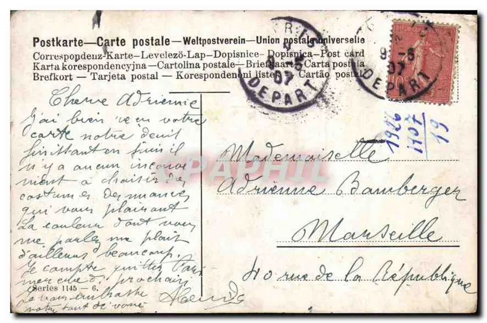 Paisagem rural com fazenda — animais e edifícios — editor Y. Sainne, série 1145 - Verso