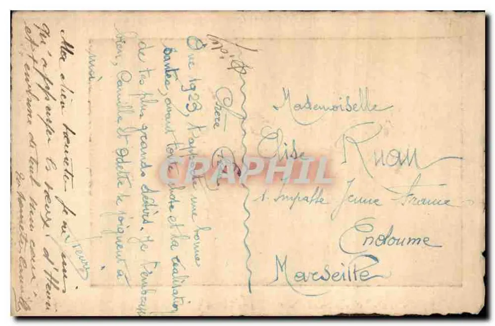 Pastoralny krajobraz z pasterzem i owcami — Dobry rok 1923 — Wydawca T. Gavenne, numer serii nie widoczny - Rewers