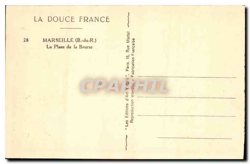 Place de la Bourse — Marselha — Edições d'Art Y. 1904 - Verso