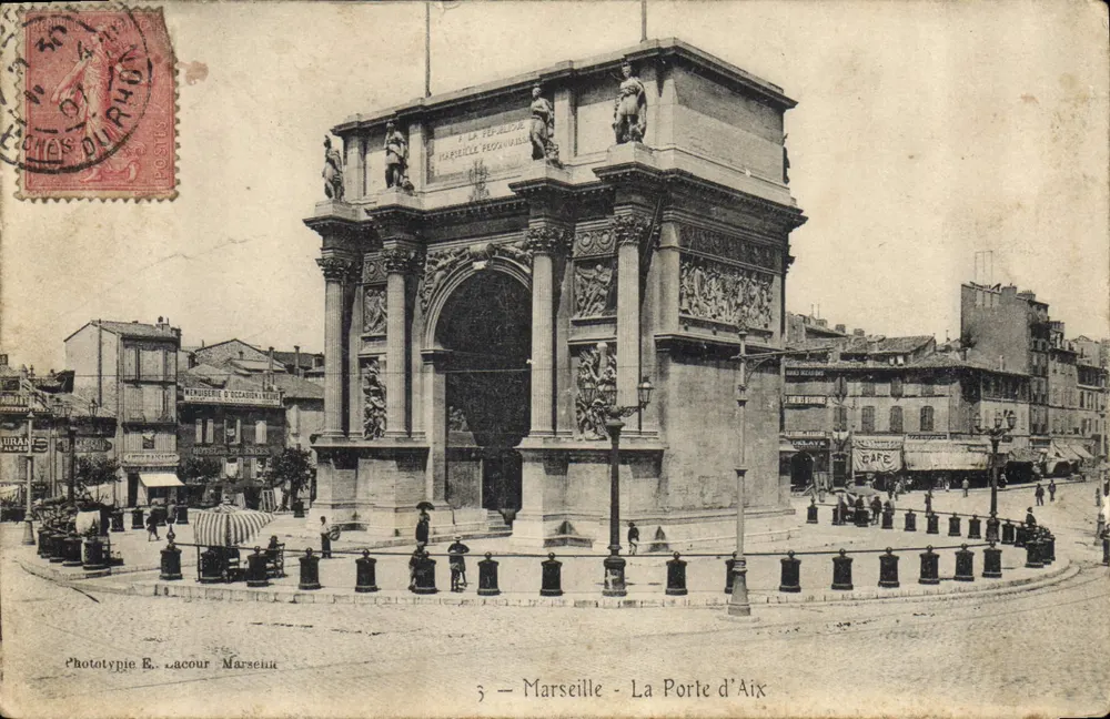 Marselha - A Porta de Aix — fototipia E. Lacour Marselha, n°3 - Frente