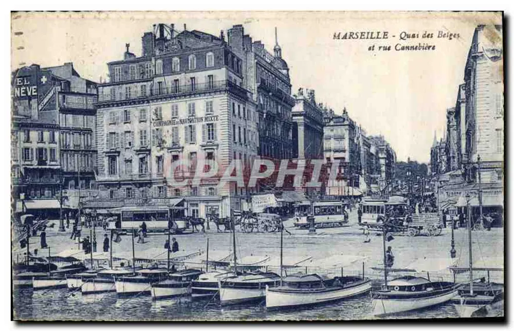 Marseille - Quai des Belges und rue Cannébière — Compagnie Navigation Mixte, Verlag E.L. Neve - Vorderseite