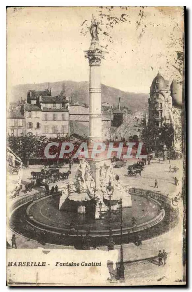 Marselha - Fontaine Cantini — vista da praça com coluna e estátuas — editor - Frente