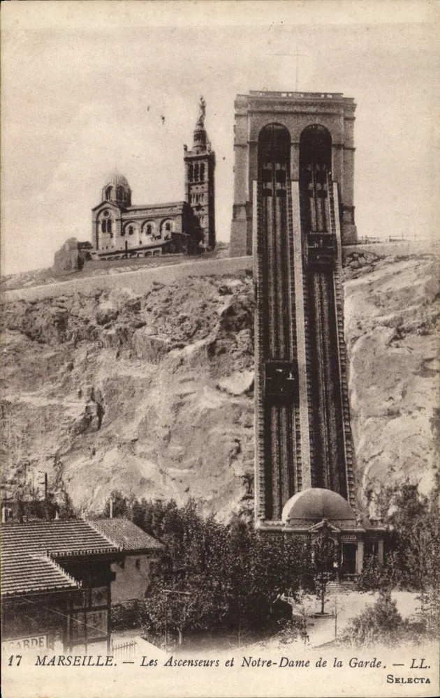 Marseille — Die Aufzüge und Notre-Dame de la Garde — LL. Selecta - Vorderseite