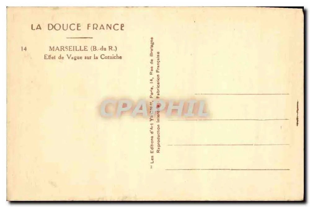 Marseille (B.-du R.) — Wellenwirkung an der Corniche — Les Editions d'Art Yvon, Paris - Rückseite