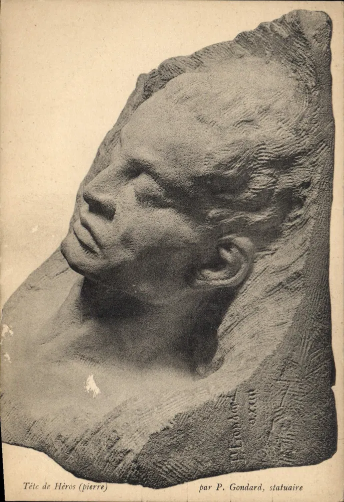 Kopf eines Helden (Stein) — Skulptur von P. Gondard, Bildhauer — Phototypie P. Eillot, Marseille - Vorderseite