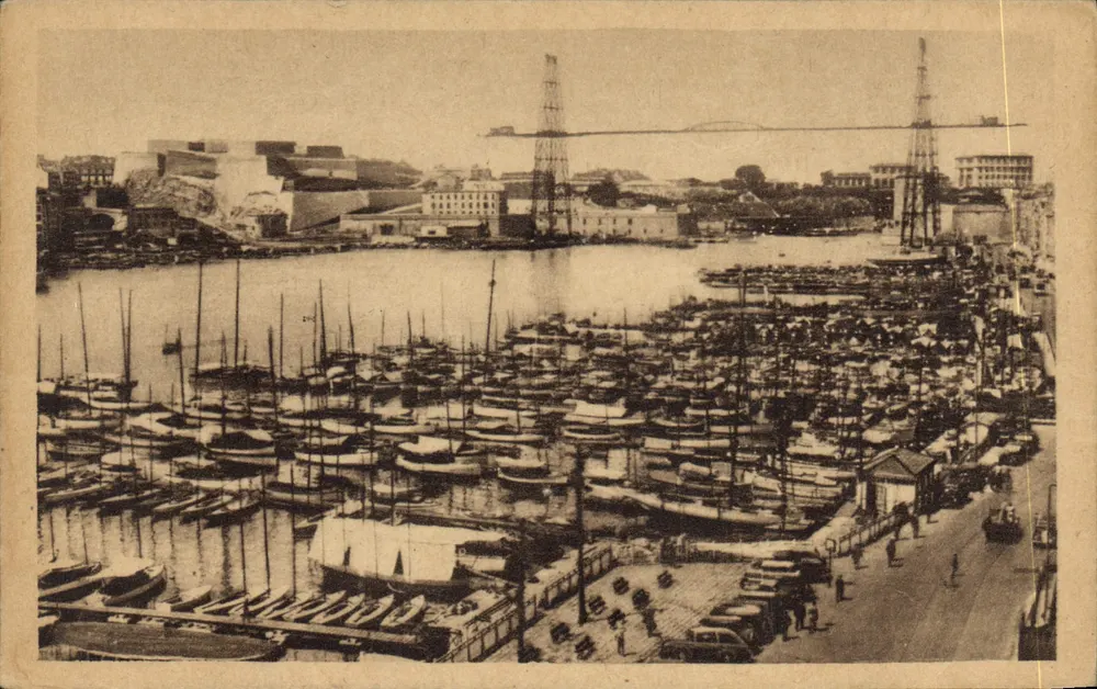 Der alte Hafen und der Transbordeur — Marseille — A. TARDY, Fotograf-Verleger, 35a, rue des Minimes, MARSEILLE - Vorderseite
