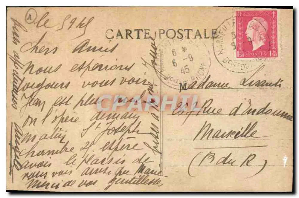 Marseille - Farol de Santa Maria — vista com mulher e criança — editor desconhecido - Verso