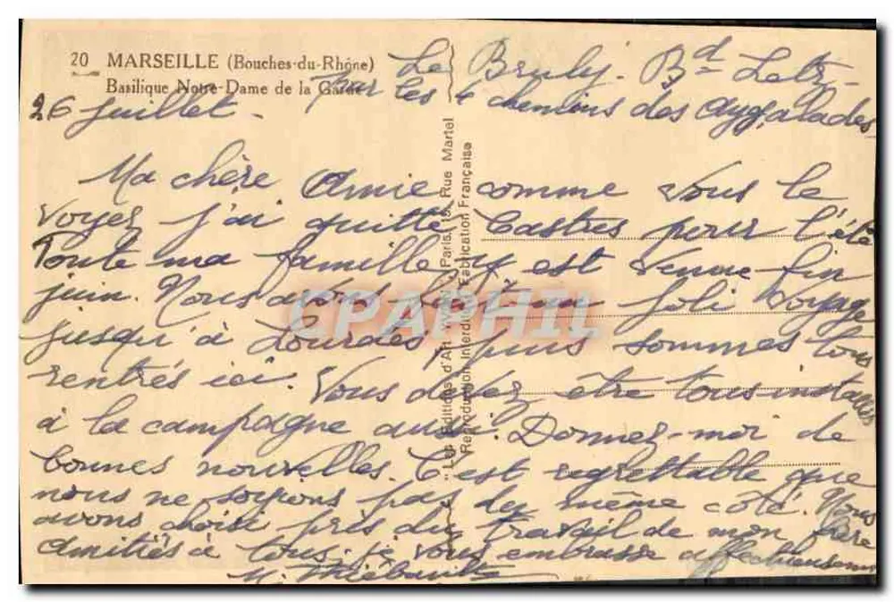 Basilika Notre-Dame de la Garde — Marseille — Verlag J. VON - Rückseite