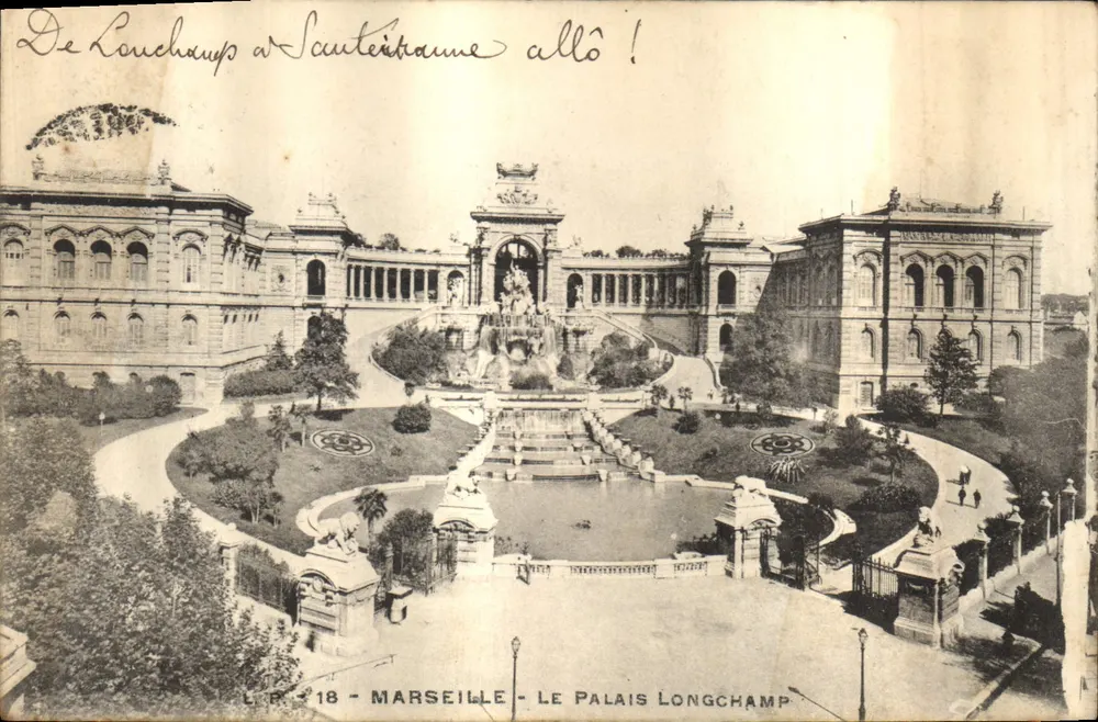 O Palácio Longchamp em Marselha — vista do jardim com fonte — L.P.R. 18 - Frente