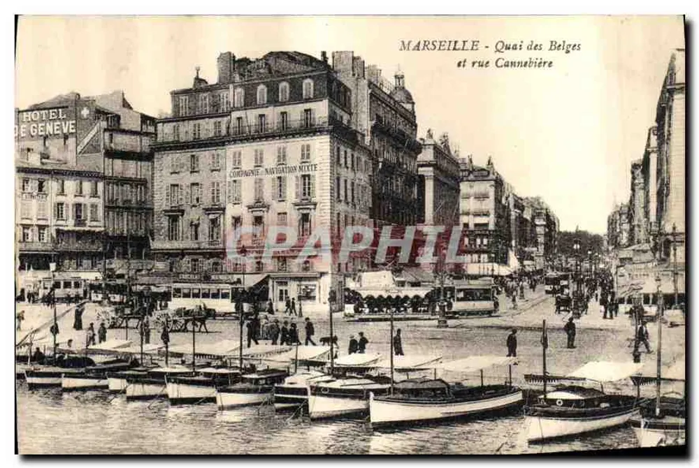 Marseille - Quai des Belges und Rue Cannébière — städtische Ansicht mit Booten und Gebäuden - Vorderseite
