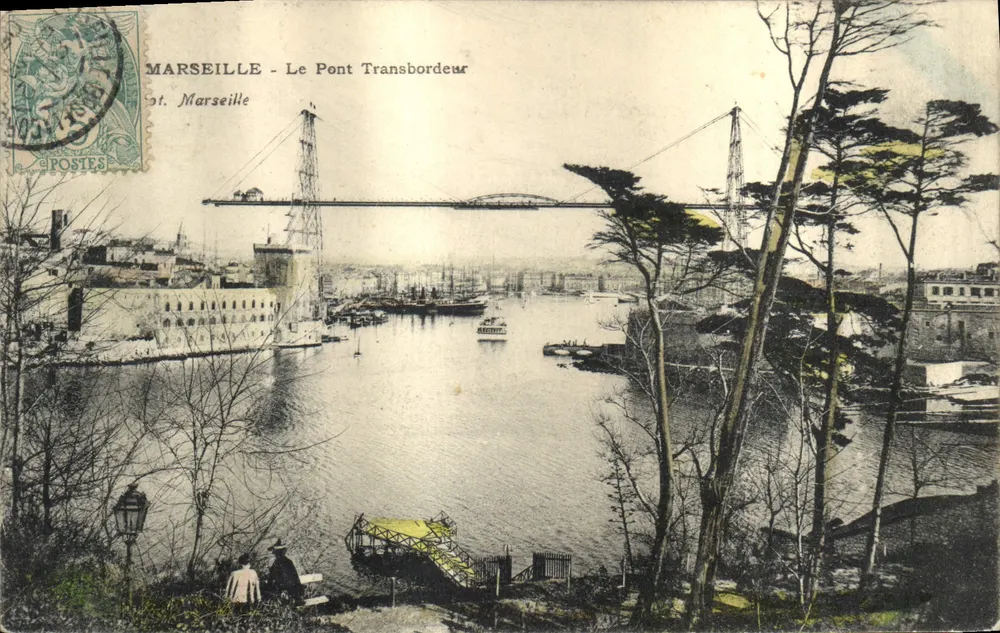 Marsylija — Most Przeciwległy — widok portu z łodziami i drzewami — wydawca nieznany - Awers