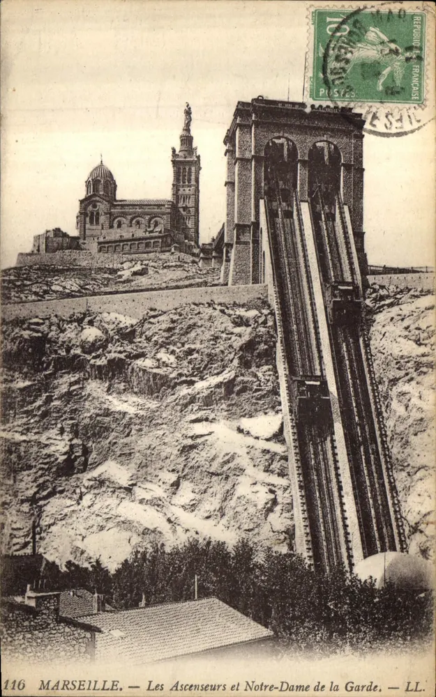 Marseille — Die Aufzüge und Notre-Dame de la Garde — LL. 116 - Vorderseite