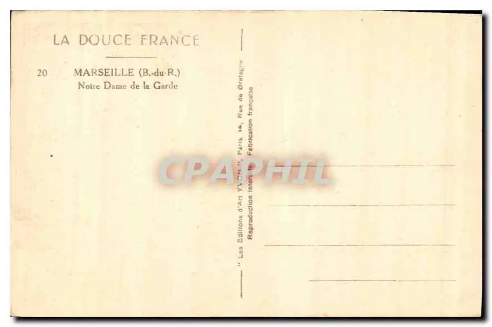 Notre-Dame de la Garde — Marseille (B.-du-R.) — Les Éditions d'Art Yvonne, Paris - Rückseite