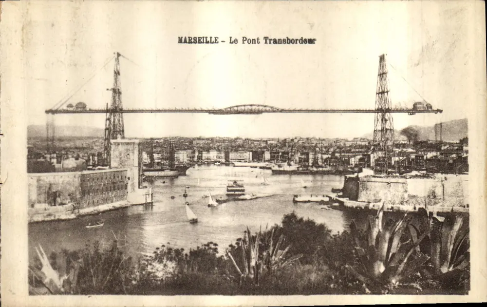 Marseille - Most Przeciwprądowy — widok portu z kranami portowymi — wydawca nieznany - Awers