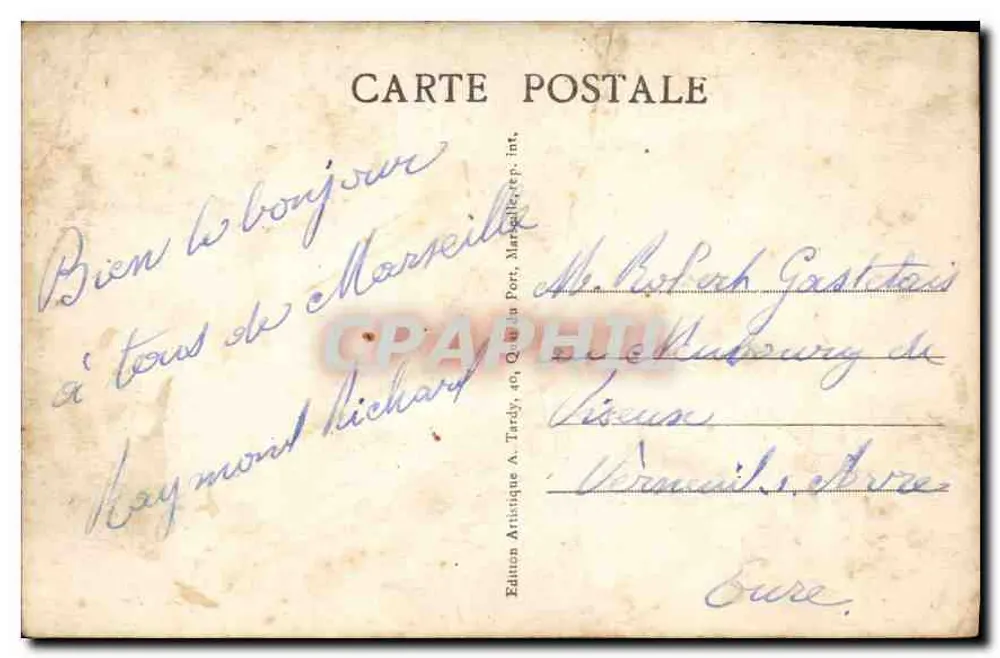 Marseille - Der Kai des Hafens und Rue de la République - A. T. - Rückseite