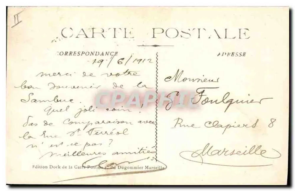 MARSEILLE - A Bolsa — Editor Dock de la Carte Postale, Bd Dugommier - Verso