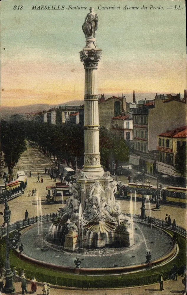 MARSEILLE-Fontaine Cantini und Avenue du Prado — I.L. — n° 318 - Vorderseite