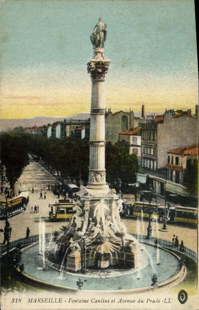 Marseille - Fontaine Cantini und Avenue du Prado — Verlag L.L. Nr. 318 - Vorderseite