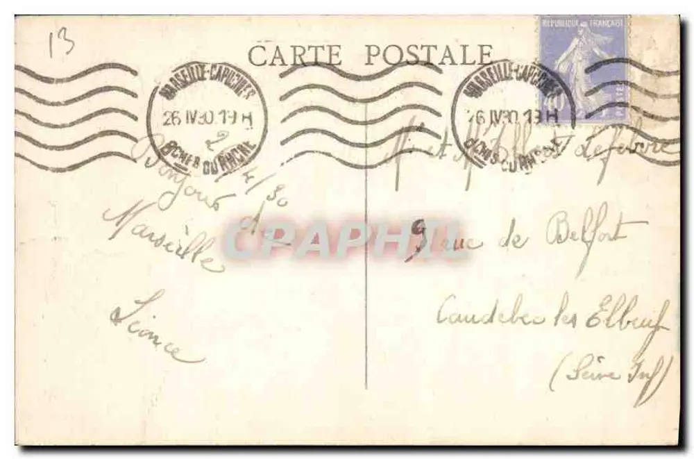 Marseille — A Porta de Aix — editor desconhecido, número de série não visível - Verso