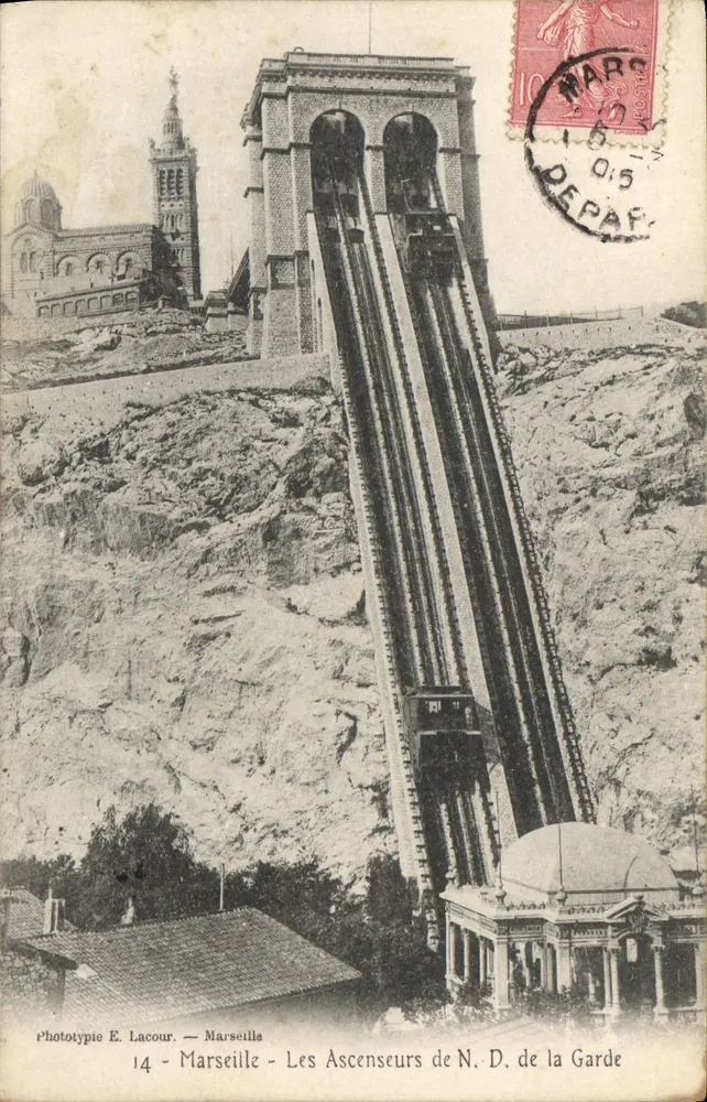 Marseille — Die Aufzüge der Notre-Dame de la Garde — Phototypie E. Lacour, n°14 - Vorderseite