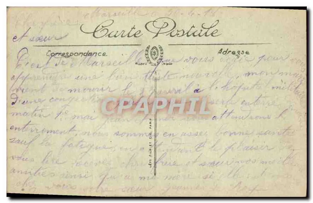 Marselha — Nossa Senhora da Guarda — LL. — Lembrança de M.D. da Rade - Verso