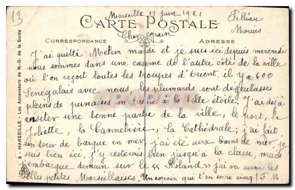 Marseille - Die Aufzüge von N.-D. de la Garde — Verlag Durand, Nr. 8 - Rückseite