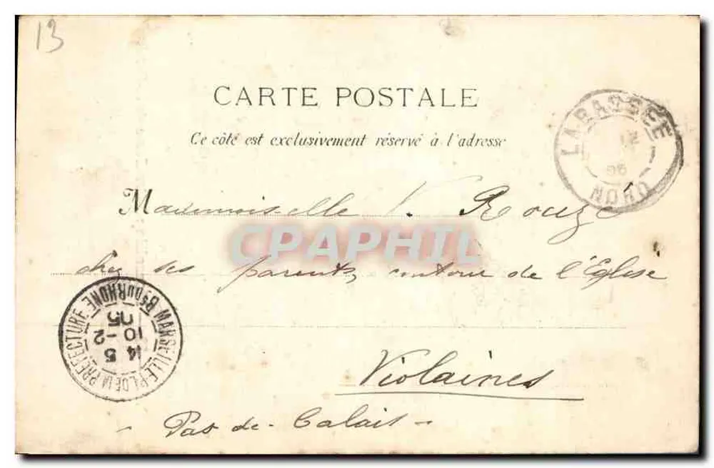 Marselha: Nossa Senhora da Guarda — G.M. - 88 — datada 10 Fevereiro 1905 - Verso
