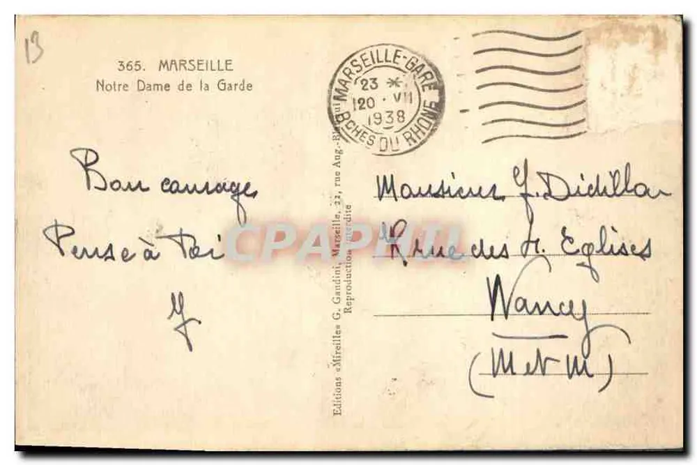 Nossa Senhora da Guarda — Marselha — Edições « Marelle » - Verso