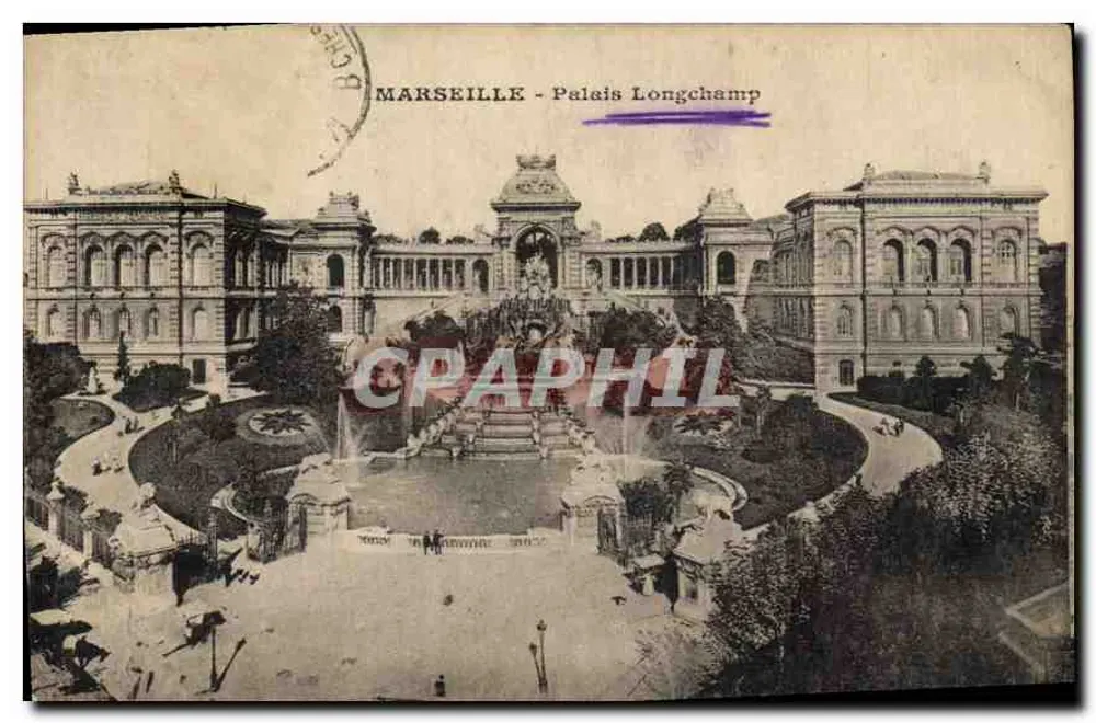 Marselha - Palácio Longchamp — vista do jardim e da fonte — editor não visível - Frente