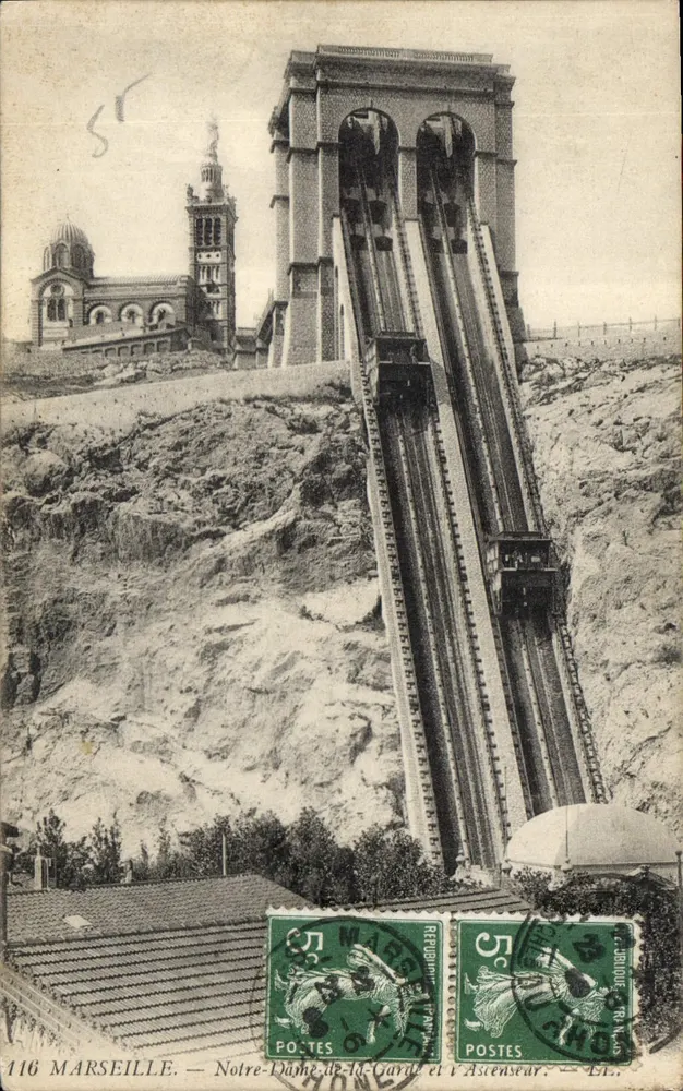 Marseille — Notre-Dame-de-la-Garde und der Aufzug — Verlag: L. Duboué, Nr. 116 - Vorderseite