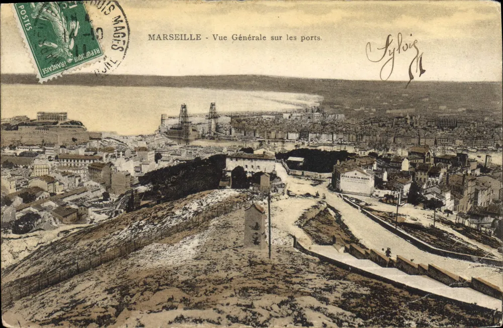 Marseille - Allgemeiner Blick auf die Häfen. — Ausgabe E. B. — Gedruckt in Téteva - Vorderseite