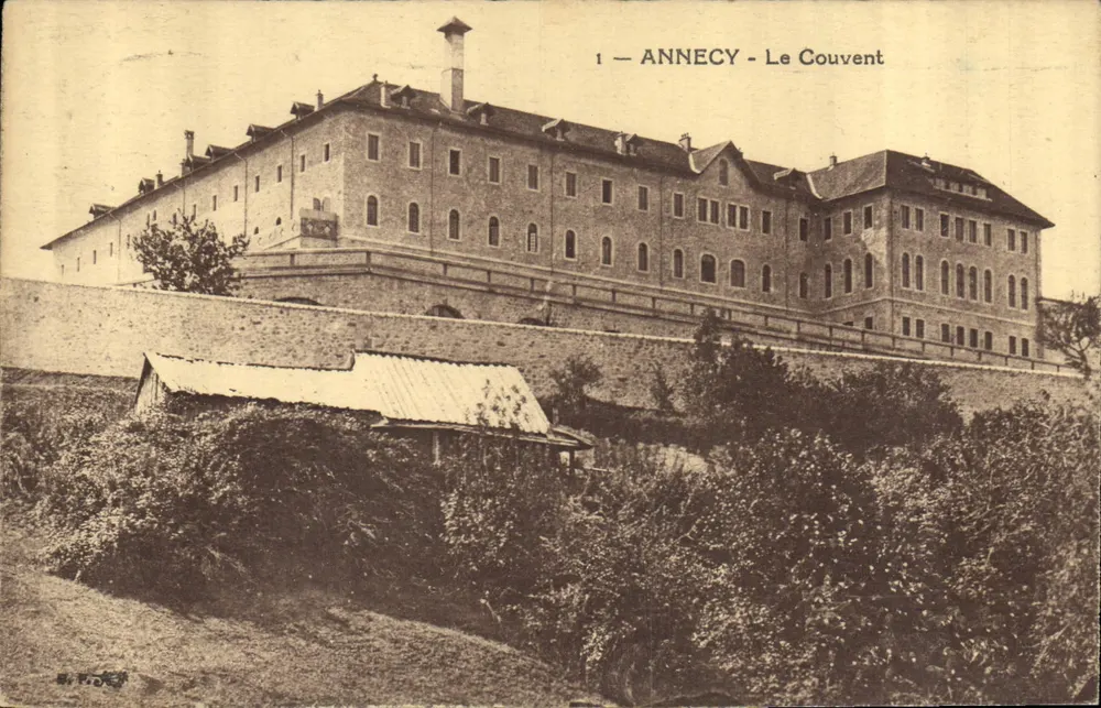 Annecy - O Convento — visão do convento em um promontório rochoso — editor P. D'Arcy, n°1 - Frente