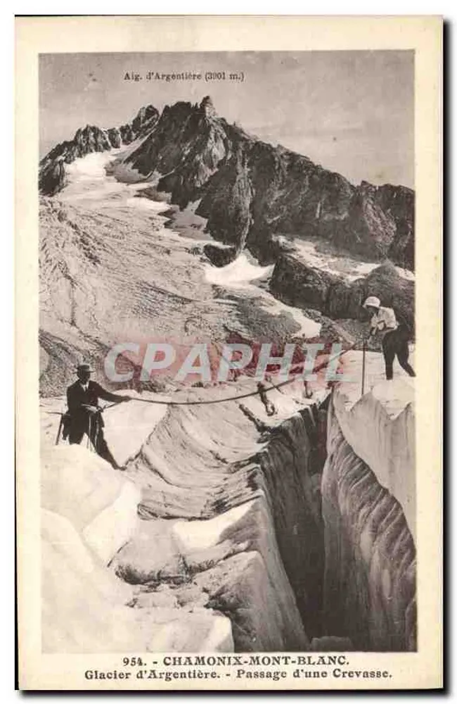 Chamonix-Mont-Blanc — Gletscher d'Argentière, Überschreitung einer Rissstelle — L. Morand, phot.-edit. Haute-Savoie - Vorderseite