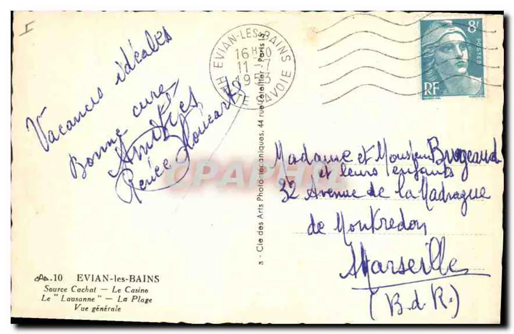 Evian-les-Bains — Lembrete de Evian — Cie des Arts Photographiques - Verso