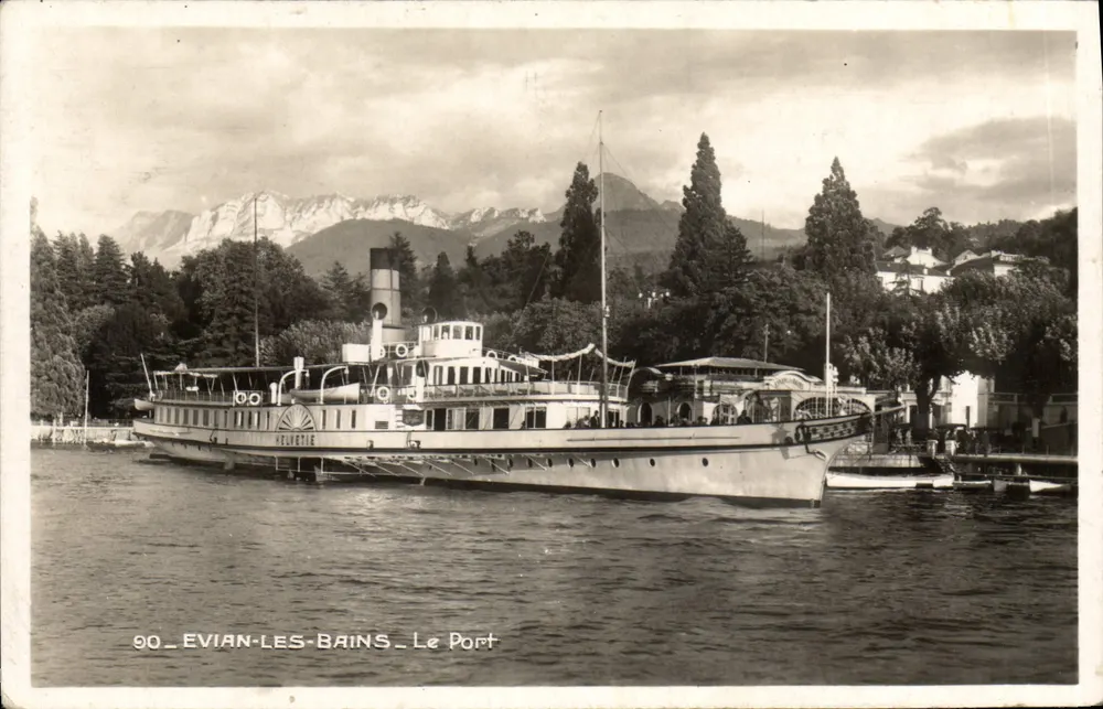 Evian-les-Bains — Der Hafen — Dampfschiff 'Helvetia' — Gesellschaft Nequate Gravure - Vorderseite