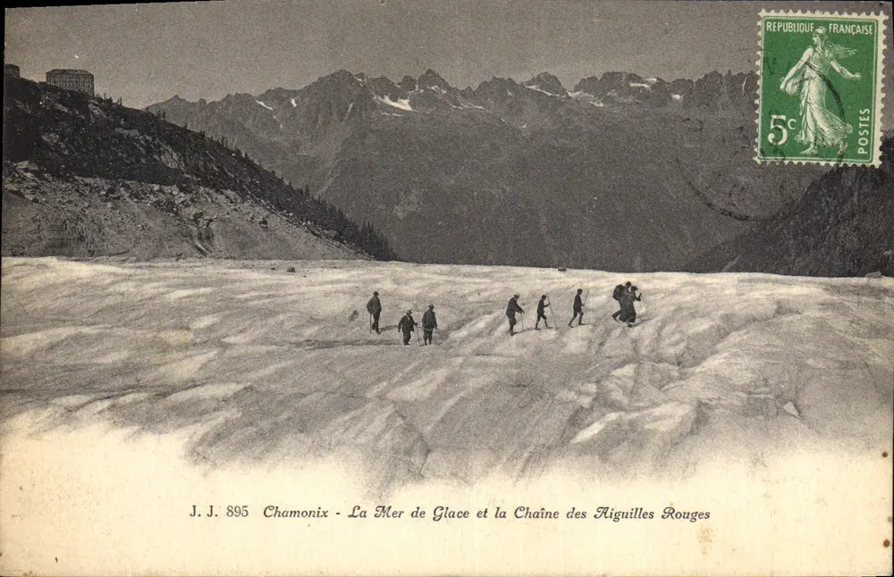Chamonix - Die Mer de Glace und die Kette der Aiguilles Rouges — J.J. 895 - Vorderseite