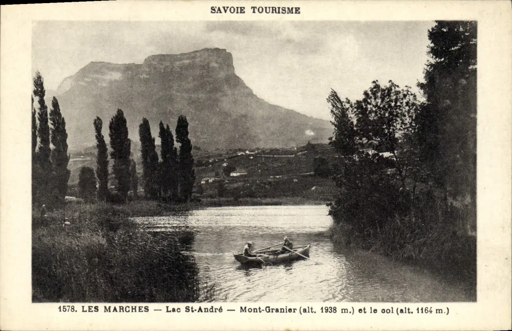 Les Marches — See St-André, Berg Granier (Höhe 1938 m.) und der Pass (Höhe 1164 m.) — Savoie Tourismus - Vorderseite