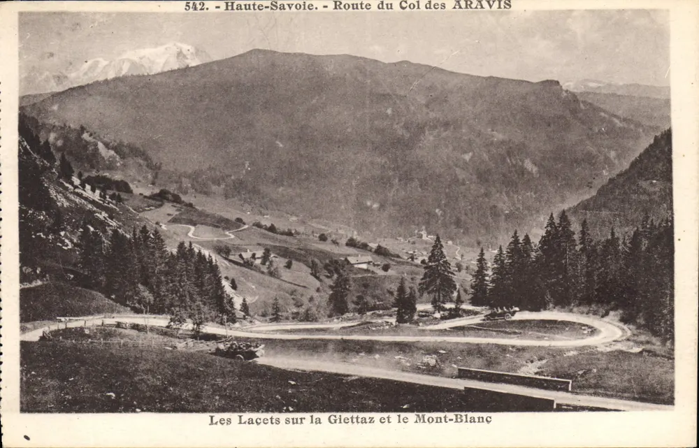 Die Schotterpisten auf der Giettaz und dem Mont-Blanc — Haute-Savoie — Route des Col des Aravis — n°542 — L. Morand, Mégève - Vorderseite
