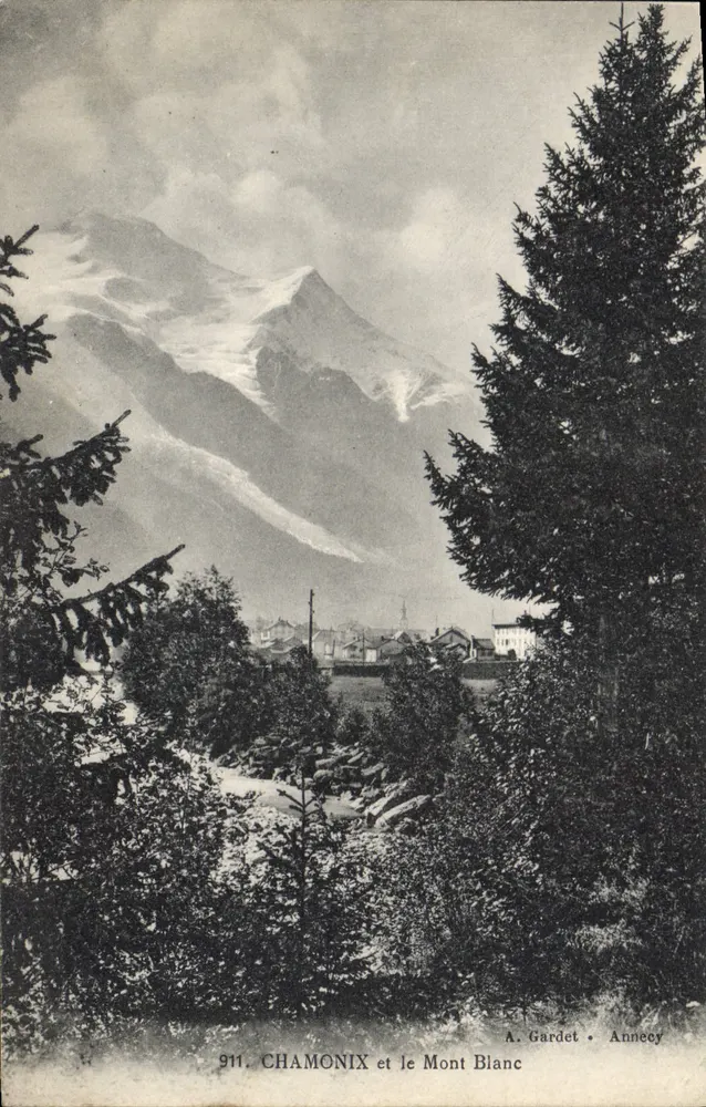 Chamonix e o Mont Blanc — vista panorâmica — A. Gardet • Annecy, n° 911 - Frente