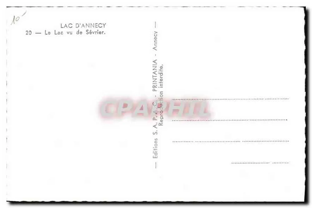 Lago de Annecy — visto de Sévrier — Edições S.A.P.A.C. - Verso