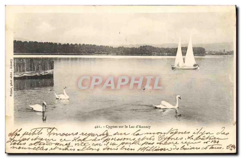 Cygno no Lago d'Annecy — Pâtier, fot.édits. Annecy, n°421 - Frente