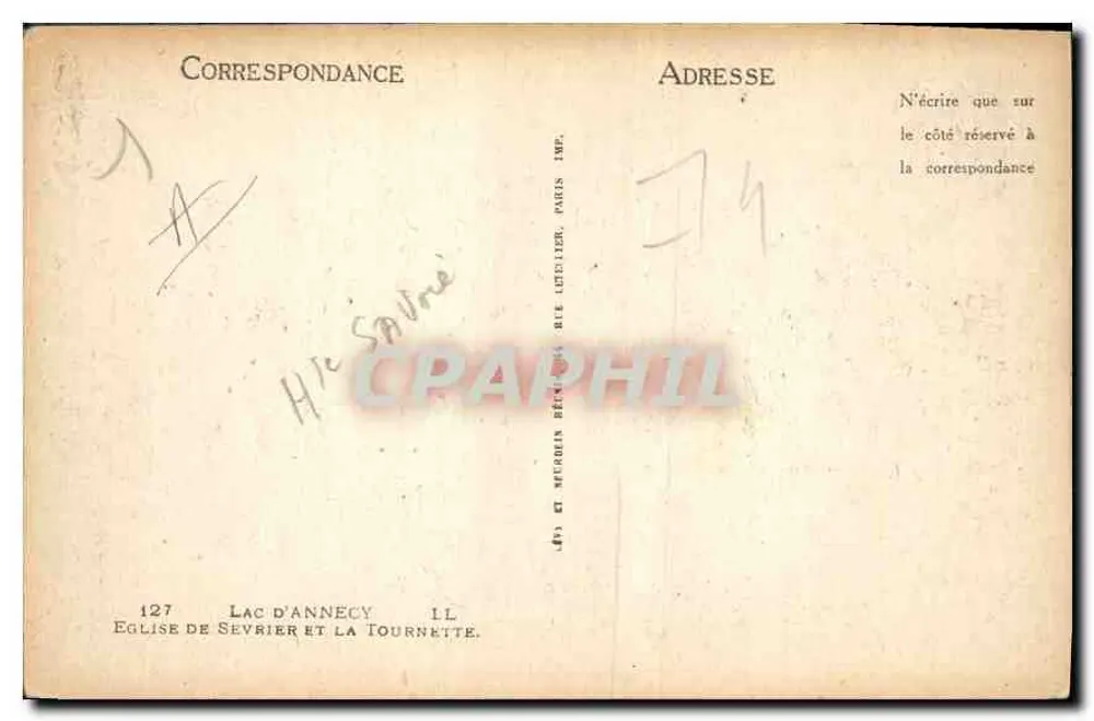 See Annecy — Kirche von Sevrier und die Tournette — Verlag Neuduin & Neuduin, Paris - Rückseite