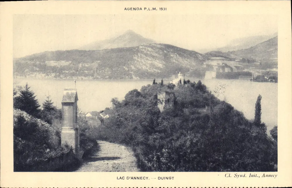 Lago de Annecy — Vista do lago e do castelo — Agenda P.L.M. 1931 - Frente