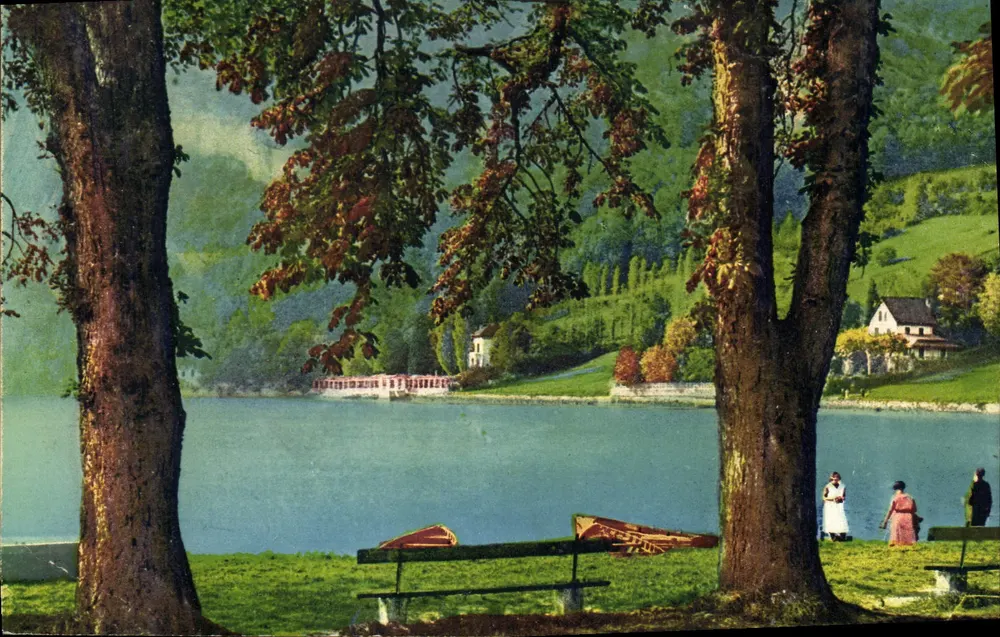 See Annecy — Ansicht des Sees zwischen Bäumen — Les Belles Éditions, Nice, Nr. 453 - Vorderseite