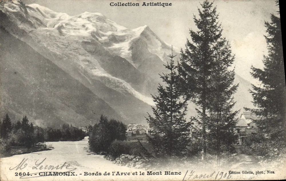 Chamonix — Bordas do Arve e o Mont Blanc — Edição Giletta, fot., Nice, n°2604 - Frente