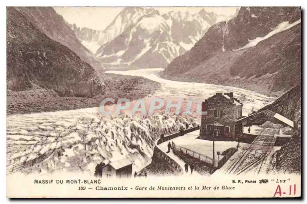 Massif du Mont-Blanc — Chamonix, Gare de Montenvers und die Mer de Glace — G. P., Paris, n° A-11 - Vorderseite