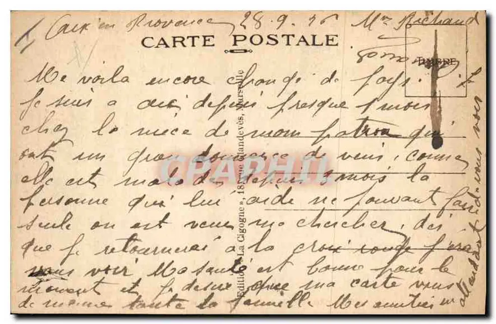AIX-EN-PROVENCE — Cours Mirabeau und Brunnen mit warmem Wasser — Verlag La Cigogne, Nr. 454 - Rückseite