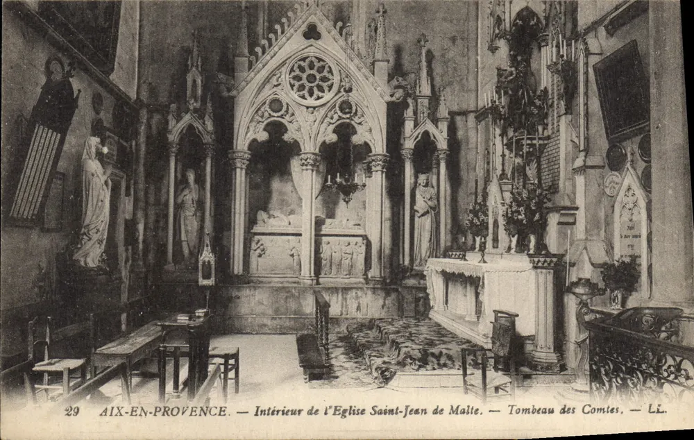 Aix-en-Provence — Innenansicht der Kirche Saint-Jean de Malte — Grab der Grafen — L.E. - Vorderseite