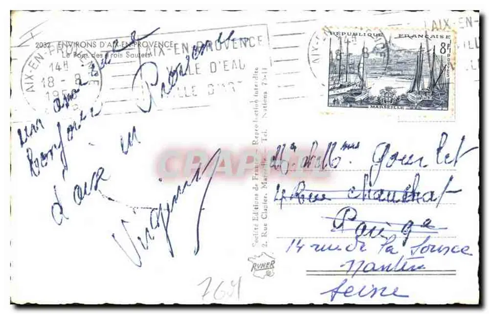 Die Brücke der Drei Stützen — Aix-en-Provence — Editions de France, n° 7691 - Rückseite